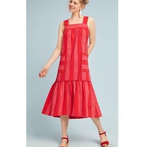 Anthropologie Maeve Tonal Stripe Red Midi Dress